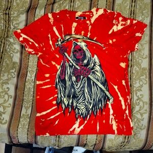 Imperious Shirt Mens Medium M Short Sleeve Grim Reaper Distressed Tie Dye Red